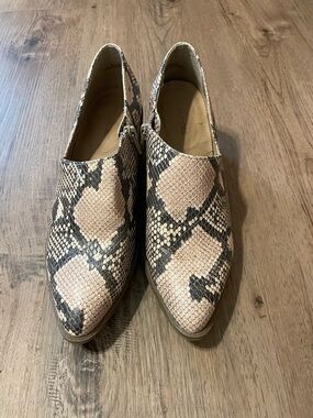 Maurices Snake Print Pointed Toe Slip-On Flats in Beige and Black